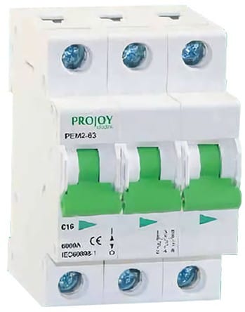 PROJOY Wyłącznik nadprądowy PEM2-63 3P typ B 20A 6kA AC (300054)