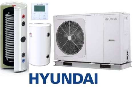 Zestaw Pompa Ciepła HYUNDAI Monoblok 8kW + Zbiornik buforowy SL 130L + SOLITANK Zasobnik stojący CWU 245L z wężownicą 3.83m2